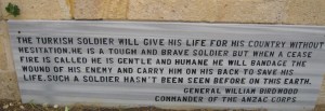 Tribute to the Turkish soldiers from General Birdwood,Turkish Cemetery, Gallipoli. (Image courtesy R O'Neale)