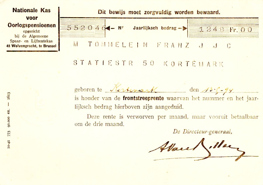 Franz Tommelein 1919