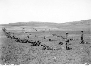 The Machine Gun Squadron of the 2nd Australian Light Horse Brigade at drill