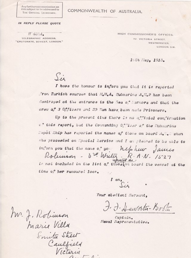 Letter - Captain FF Haworth-Booth