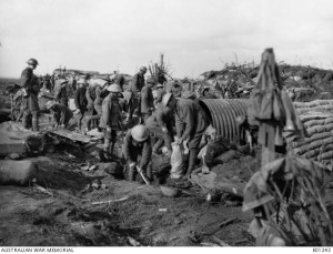Members of the 13th Field Company of Australian Engineers constructing dugouts near Zonnebeke, in the Ypres Sector